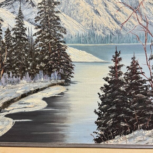 Vintage 1982 "Winter Mountain" Original Oil Painting by Hazel Steven 27" x 23" - Picture 8 of 16